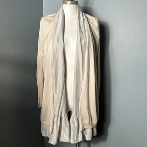 Theory Cotton Cardigan with Silk Ruffle Lining Open Front size P/ TP